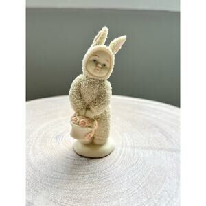 Department 56 Snowbabies "Basket of Cheer" Bunny Pink Flower Basket Figurine